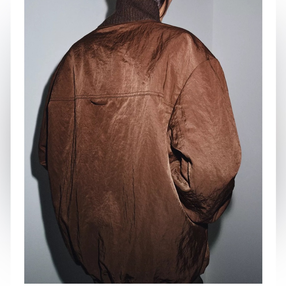 NWT Zara Ribbed Trim Jacket Sz:L Brown - Picture 6 of 8